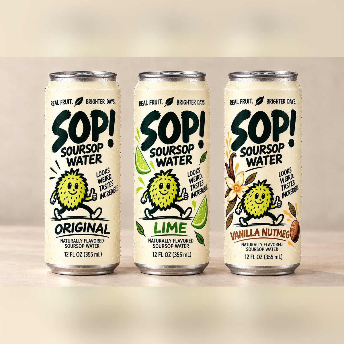 SOP! Soursop Water in Original, Lime and Vanilla Nutmeg