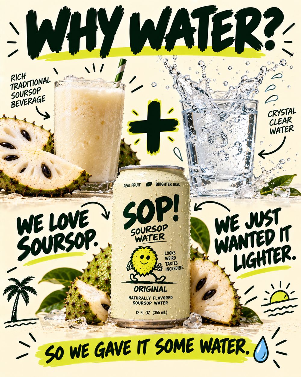 Why water? We love soursop, we just wanted it lighter, so we gave it some water.